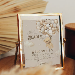 Póster Oso de peluche con Baby Shower neutro con globos