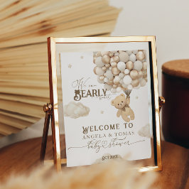 Póster Oso de peluche con Baby Shower neutro con globos