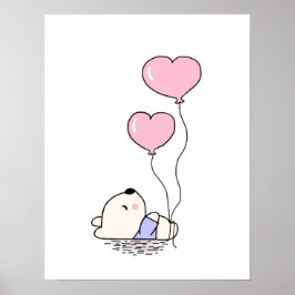 Póster Oso de peluche con Chicas de globos rosados en la 