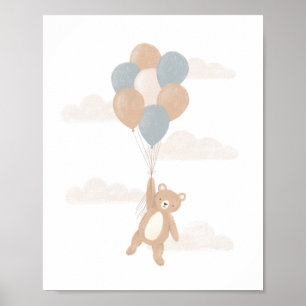 Póster Oso de peluche con globos azules
