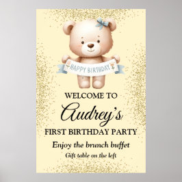 Póster Oso de peluche con pancarta de cumpleaños
