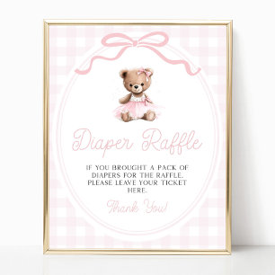 Póster Oso de peluche con tutú rosa para baby shower rifa