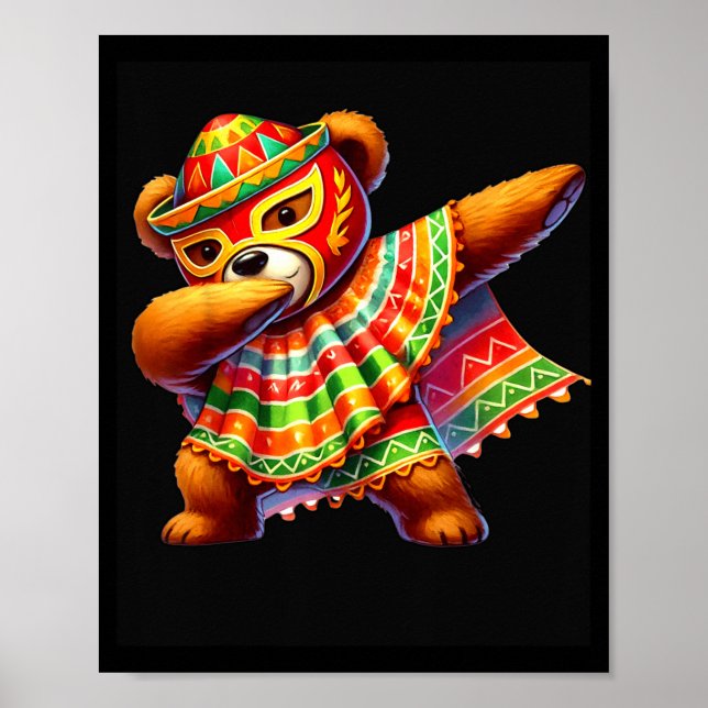 Póster Oso de peluche Dabbing Lucha Libre Cinco De Mayo M (Frente)