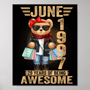 Póster oso de peluche de 29 años junio 1997 cumpleaños 29