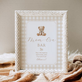 Póster Oso de peluche de barra Momosa gingham neutral