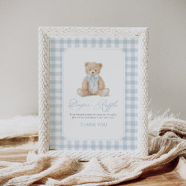 Póster Oso de peluche de gingham azul Baby Shower Rifra d