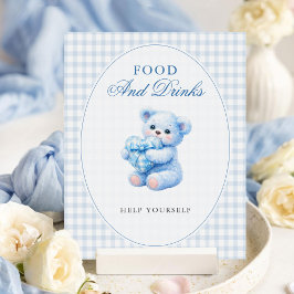 Póster Oso de peluche de gingham azul Cumpleaños neutro p
