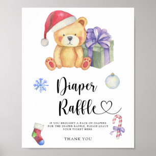 Póster Oso de peluche de invierno - cartel de rifa de pañ