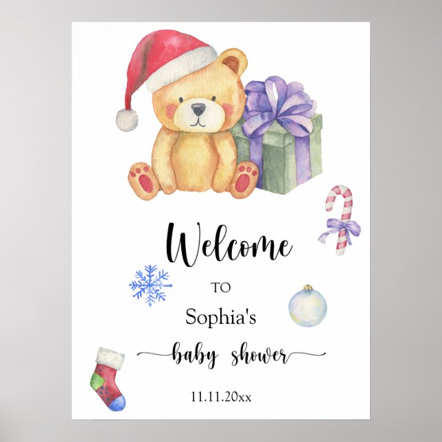 Póster Oso de peluche de invierno - Ducha de bebé de bien (Frente)