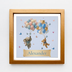 Póster Oso de peluche de nombre personalizado y globos de