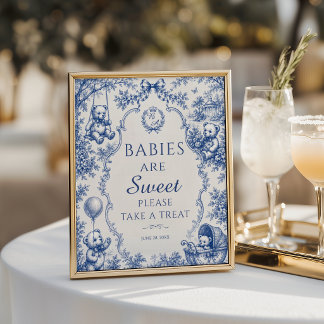 Póster Oso de peluche de toile azul elegante para baby sh
