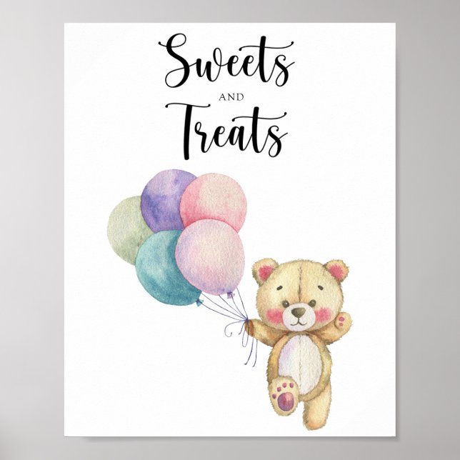 Póster Oso de peluche - dulces y golosinas baby shower (Frente)