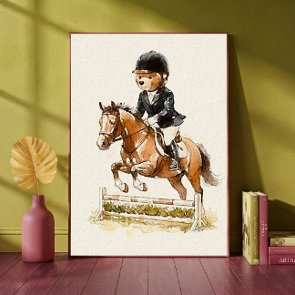 Póster Oso de peluche ecuestre Deportes de animales a cab