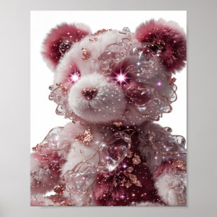 Póster Oso de peluche elegante dorado con gemas incrustad