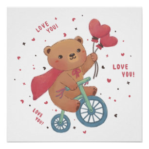 Póster Oso de peluche en bicicleta: ¡Te amo!