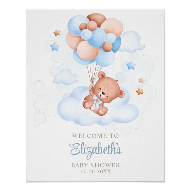 Póster Oso de peluche en el Baby Shower del cielo (Anverso)