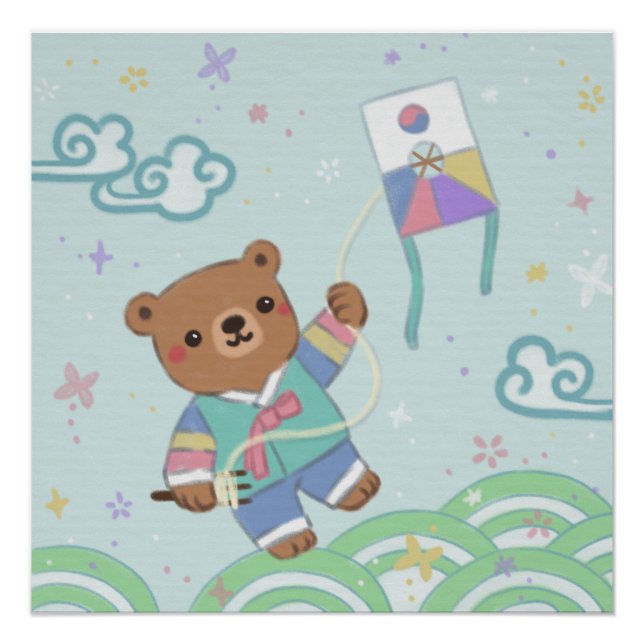 Póster Oso de peluche en Hanbok: Volando cometas (Anverso)