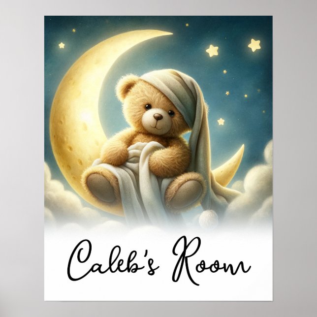 Póster Oso de peluche en la luna resplandeciente estrella (Frente)