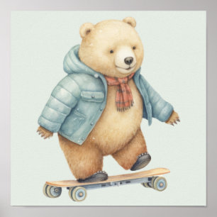 Póster Oso de peluche en patinaje