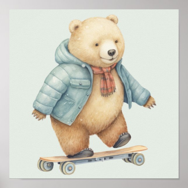 Póster Oso de peluche en patinaje (Frente)