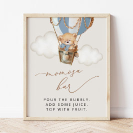 Póster Oso de peluche, globo de aire caliente azul, bar M