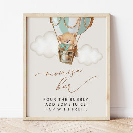 Póster Oso de peluche, globo de aire caliente verde, bar