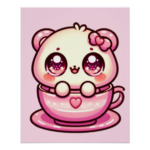 Póster Oso de peluche Kawaii en una taza