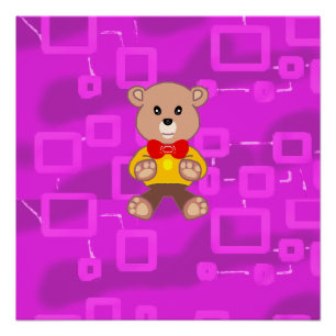 Póster Oso de peluche lazo bonito rosa geométrico