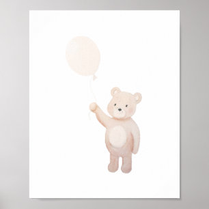 Póster Oso de peluche lindo con globo Acuarela para guard