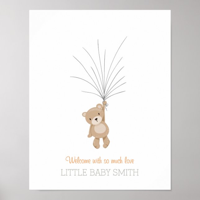 Póster Oso de peluche naranja para libro de invitados de  (Frente)