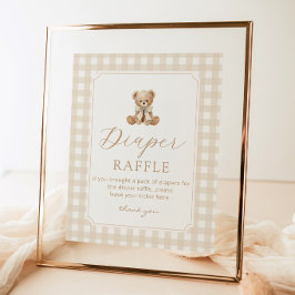 Póster Oso de peluche neutral Diaper rifa Gingham