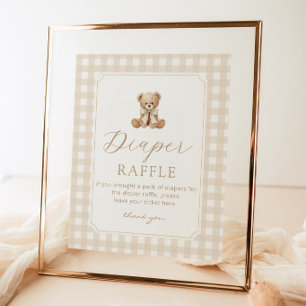 Póster Oso de peluche neutral Diaper rifa Gingham