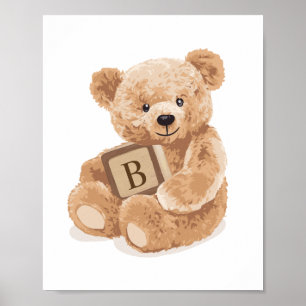 Póster Oso de peluche neutro personalizable con bloque