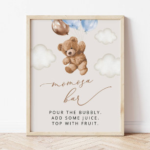 Póster Oso de peluche, oso para bebés, globos azules, bar