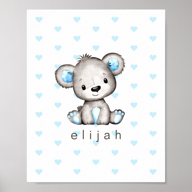 Póster Oso de peluche personalizado para bebé niño corazo (Frente)