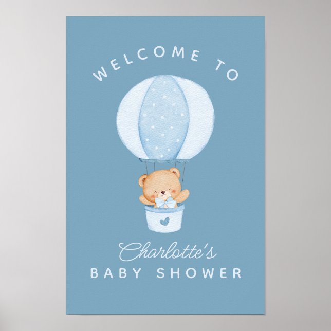 Póster Oso de peluche simple globo azul (Frente)