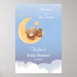 Póster Oso de peluche soñador Luna Azul Suave Baby Shower