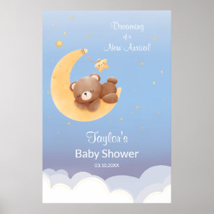 Póster Oso de peluche soñador Luna Azul Suave Baby Shower