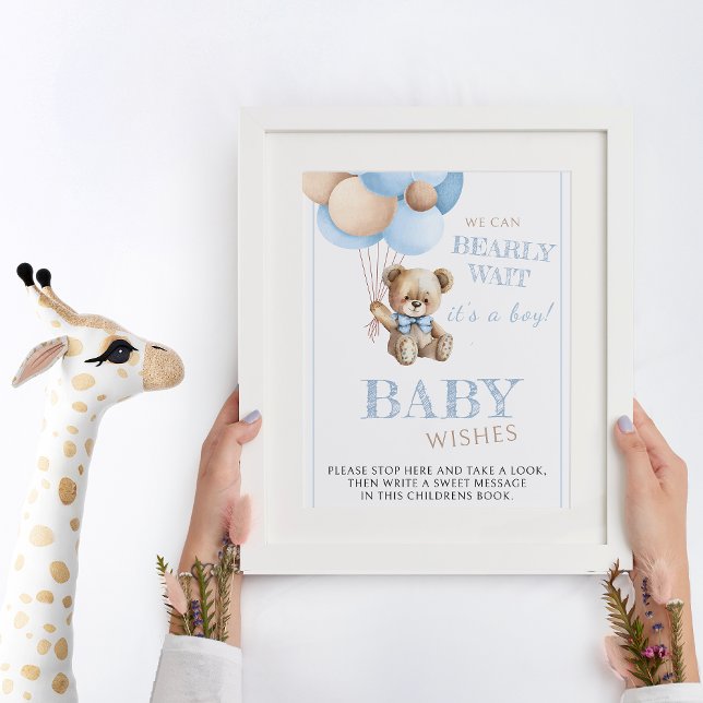 Póster Oso de peluche sostiene globos azules, seña de duc (Subido por el creador)