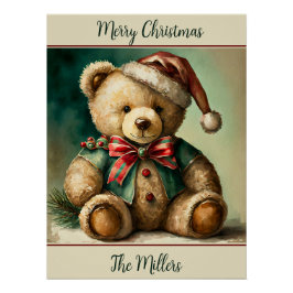 Póster Oso de peluche vintage de Navidad personalizado