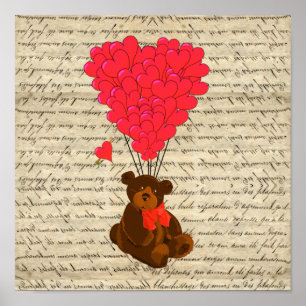 Póster Oso de peluche y corazón