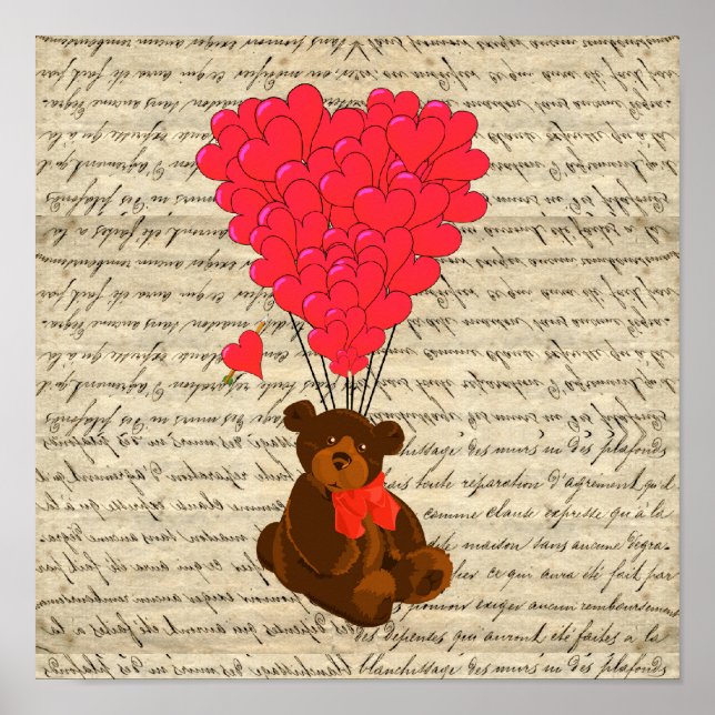 Póster Oso de peluche y corazón (Frente)