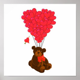 Póster Oso de peluche y globos cardíacos