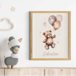 Póster Oso de Teddy personalizado con guardería de globos