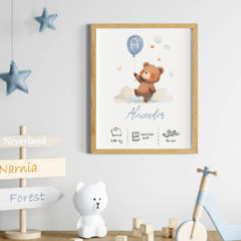 Póster Oso de Teddy personalizado con guardería de globos