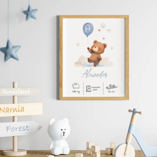 Póster Oso de Teddy personalizado con guardería de globos (Subido por el creador)