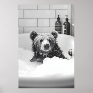 Póster Oso Divertido en Bañera Fotografía Cuarto de Baño