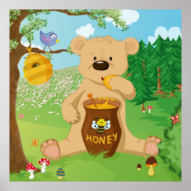 Póster Oso dulce comiendo miel (Frente)