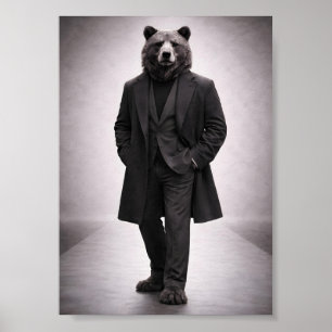 Póster Oso elegante en retrato de traje oscuro clásico