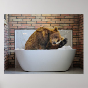 Póster Oso en bañera Baño de burbujas Animal